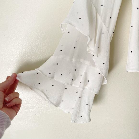 INTERMIX | Meena Embellished Silk Blouse Polka Dot Ruffle Sleeves White Black M - Picture 6 of 11